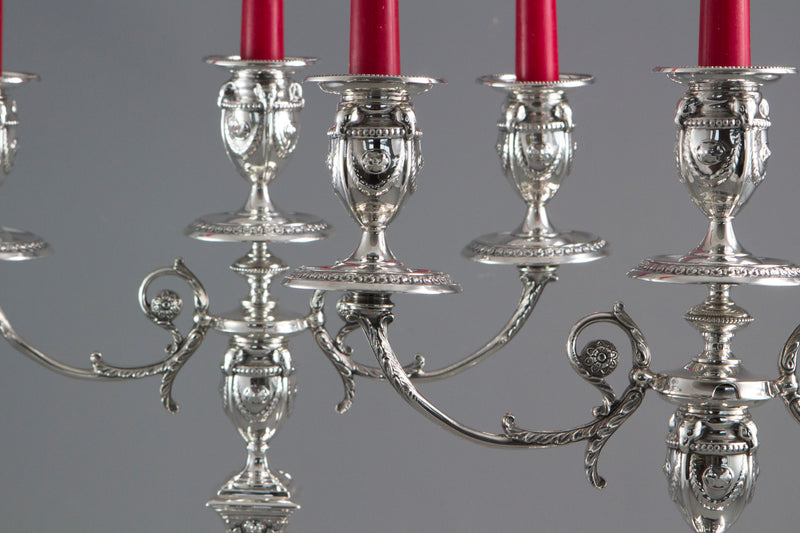 A Pair of Silver Three Light  Victorian Candelabra Sheffield 1898 by Walker and Hall