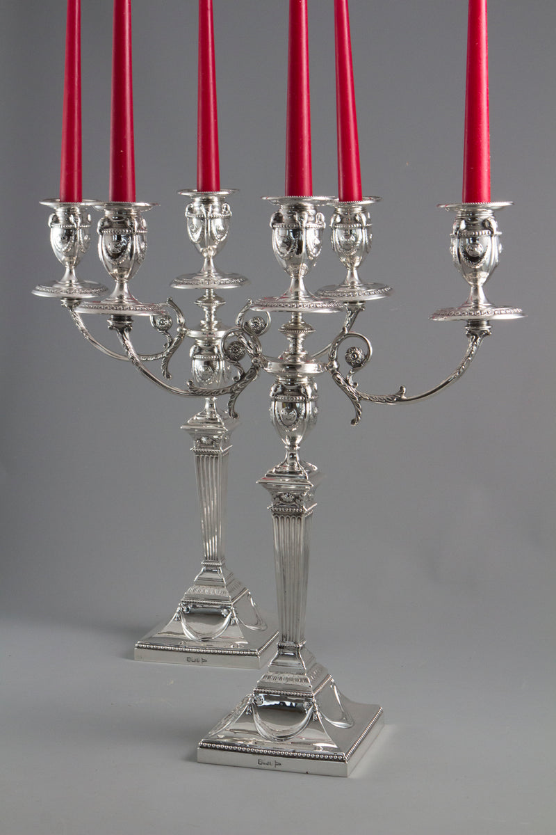 A Pair of Silver Three Light  Victorian Candelabra Sheffield 1898 by Walker and Hall