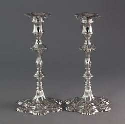 A Pair of George III Cast Silver Candlesticks, London 1763 by William Cafe