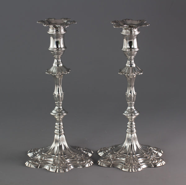 A Pair of George III Cast Silver Candlesticks, London 1763 by William Cafe