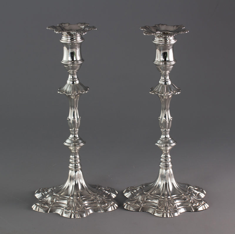 A Pair of George III Cast Silver Candlesticks, London 1763 by William Cafe