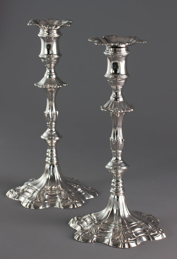 A Pair of George III Cast Silver Candlesticks, London 1763 by William Cafe