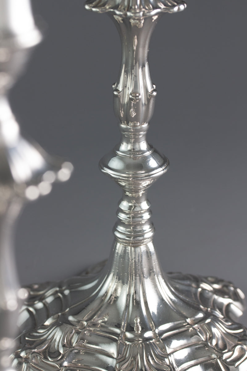 A Pair of George III Cast Silver Candlesticks, London 1763 by William Cafe