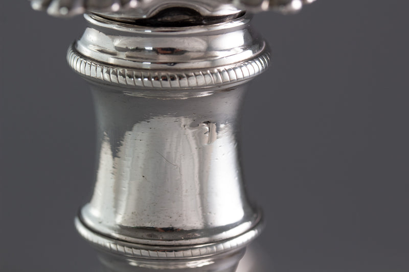 A Pair of George III Cast Silver Candlesticks, London 1763 by William Cafe