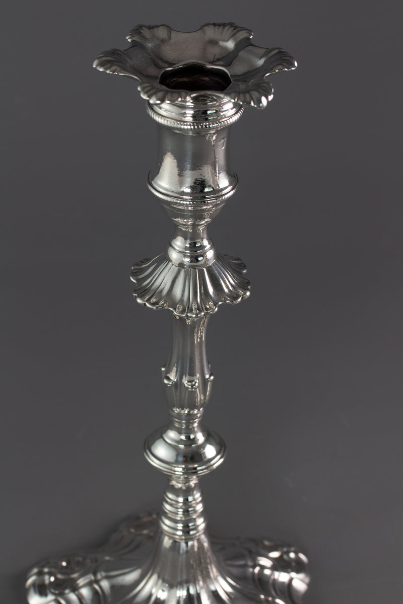 A Pair of George III Cast Silver Candlesticks, London 1763 by William Cafe