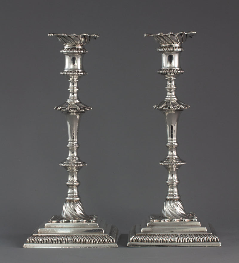 A Superb Pair of Georgian Silver Candlesticks London 1766/7 by Ebenezer Coker