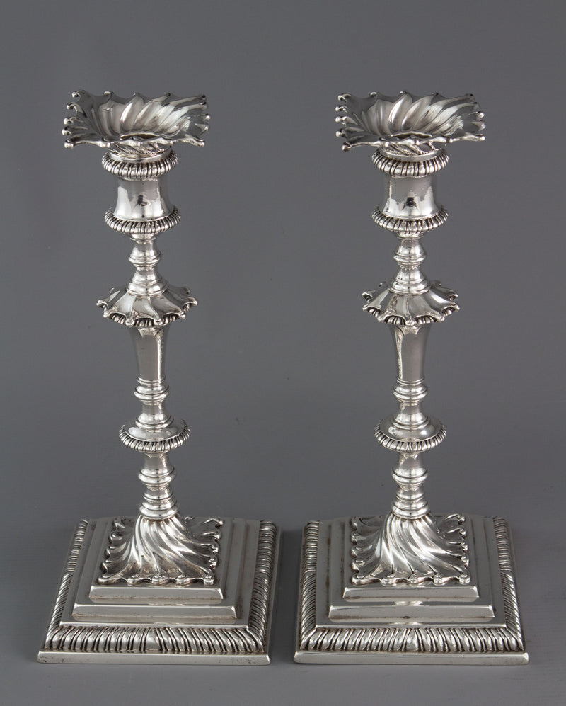 A Superb Pair of Georgian Silver Candlesticks London 1766/7 by Ebenezer Coker