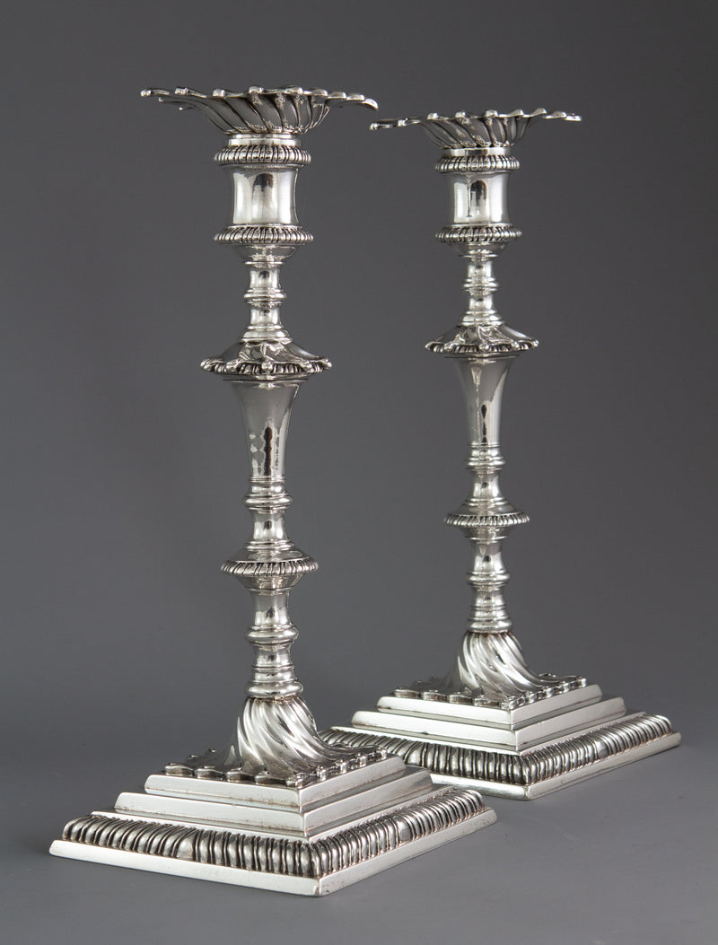A Superb Pair of Georgian Silver Candlesticks London 1766/7 by Ebenezer Coker