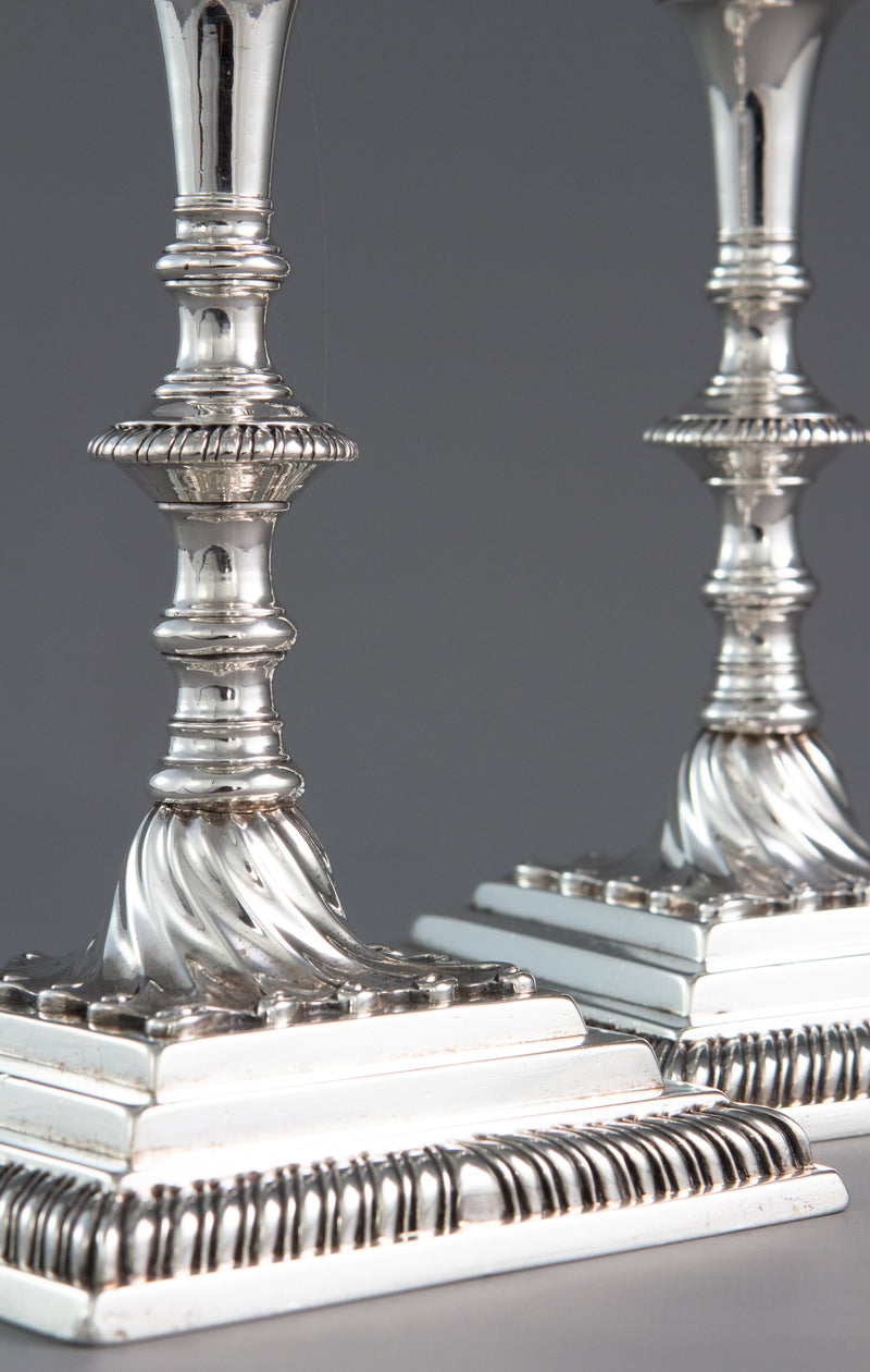 A Superb Pair of Georgian Silver Candlesticks London 1766/7 by Ebenezer Coker