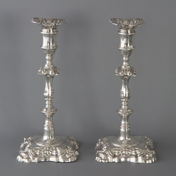 A Very Fine Pair of Georgian Cast Silver Candlesticks by John Cafe London 1757