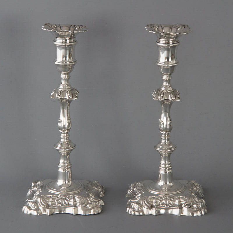 A Very Fine Pair of Georgian Cast Silver Candlesticks by John Cafe London 1757