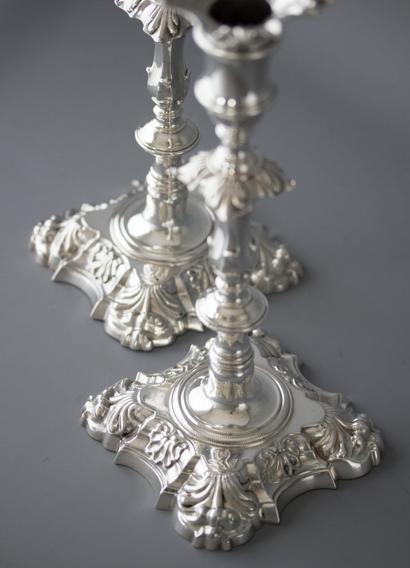 A Very Fine Pair of Georgian Cast Silver Candlesticks by John Cafe London 1757