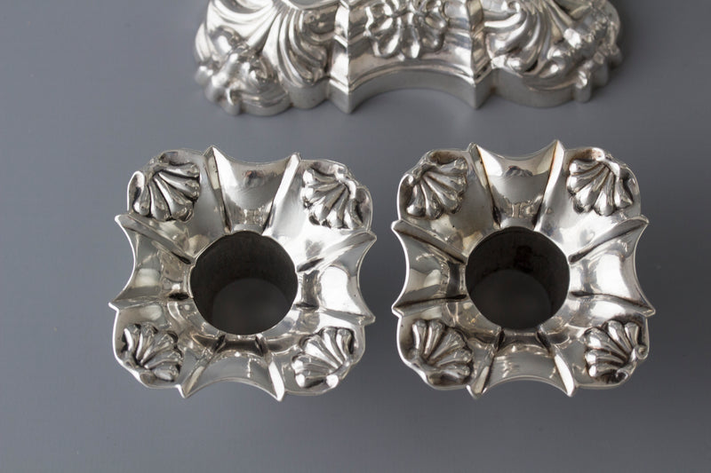 A Very Fine Pair of Georgian Cast Silver Candlesticks by John Cafe London 1757