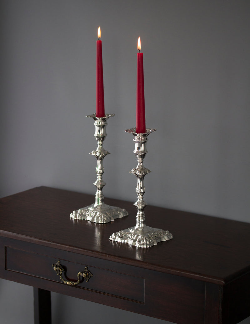 A Very Fine Pair of Georgian Cast Silver Candlesticks by John Cafe London 1757