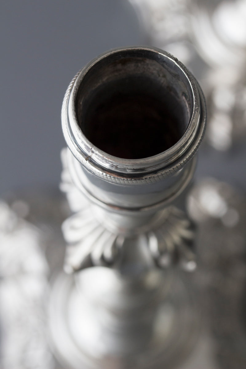 A Very Fine Pair of Georgian Cast Silver Candlesticks by John Cafe London 1757