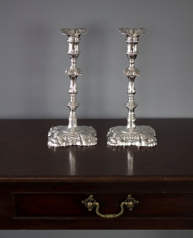 A Very Fine Pair of Georgian Cast Silver Candlesticks by John Cafe London 1757