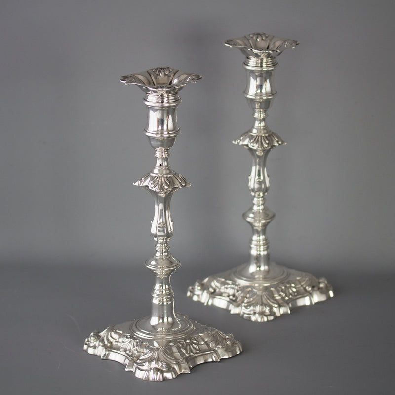 A Very Fine Pair of Georgian Cast Silver Candlesticks by John Cafe London 1757