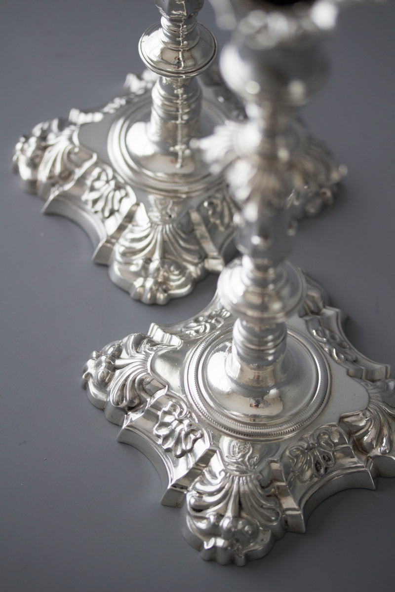 A Very Fine Pair of Georgian Cast Silver Candlesticks by John Cafe London 1757