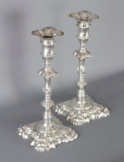 A Very Fine Pair of Georgian Cast Silver Candlesticks by John Cafe London 1757