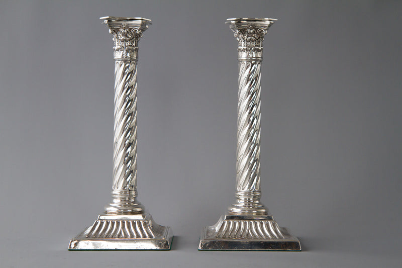 A Very Good Pair of Victorian Silver Candlesticks, London 1887 Martin, Hall & Co