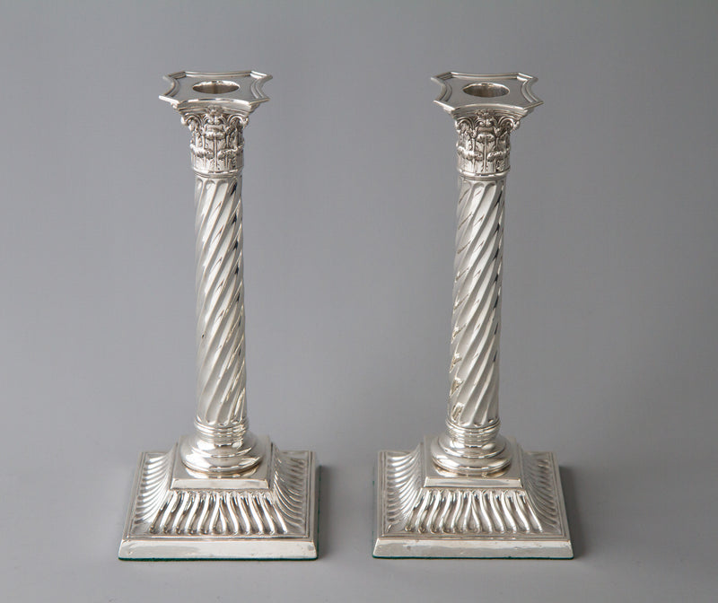 A Very Good Pair of Victorian Silver Candlesticks, London 1887 Martin, Hall & Co