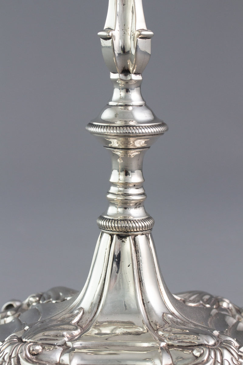 A Superb pair of George III Cast Silver Candlesticks by Ebenezer Coker, London 1764