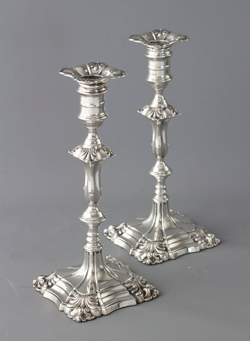 A Good Pair of Silver Candlesticks in Mid18C Style by Thomas A. Scott