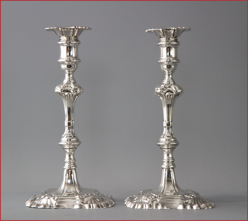 A Very Fine Pair of Cast Silver Candlesticks, William Cripps, 1759