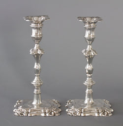 A Very Good Pair of Georgian Cast Silver Candlesticks, London 1752 by William Grundy