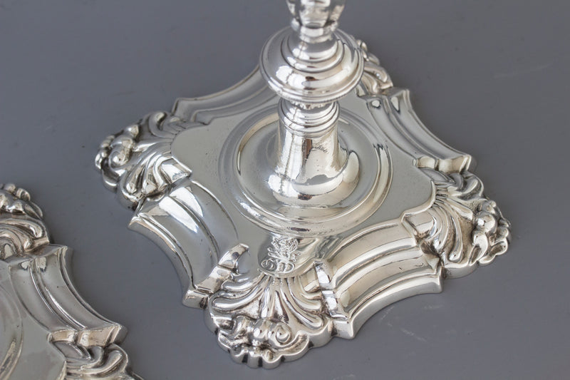 A Very Good Pair of Georgian Cast Silver Candlesticks, London 1752 by William Grundy
