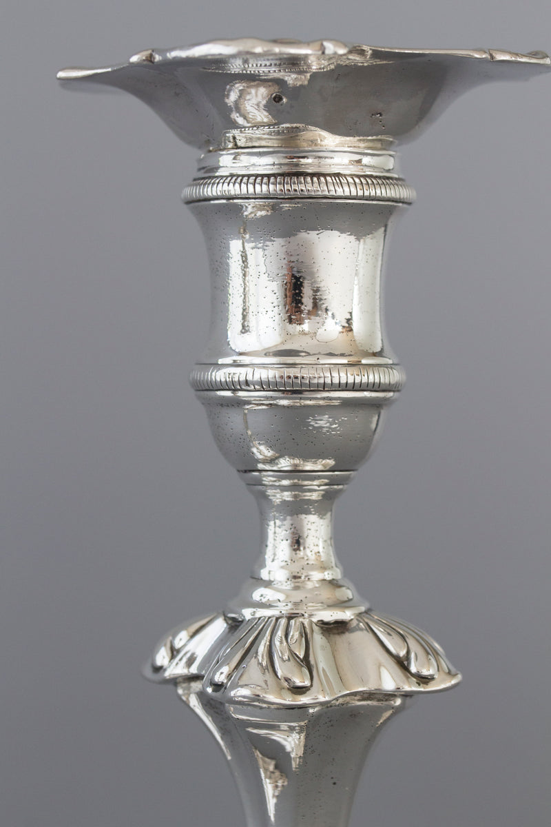 A Very Good Pair of Georgian Cast Silver Candlesticks, London 1752 by William Grundy