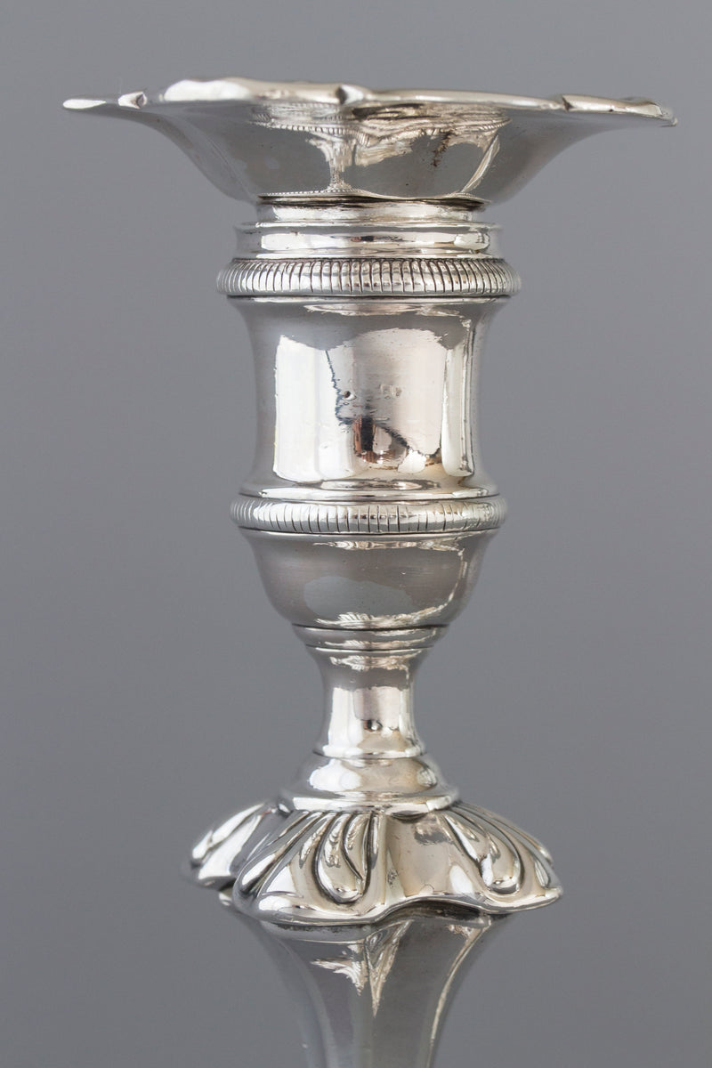 A Very Good Pair of Georgian Cast Silver Candlesticks, London 1752 by William Grundy