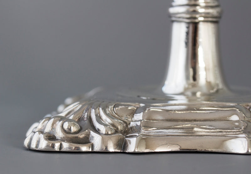 A Very Good Pair of Georgian Cast Silver Candlesticks, London 1752 by William Grundy