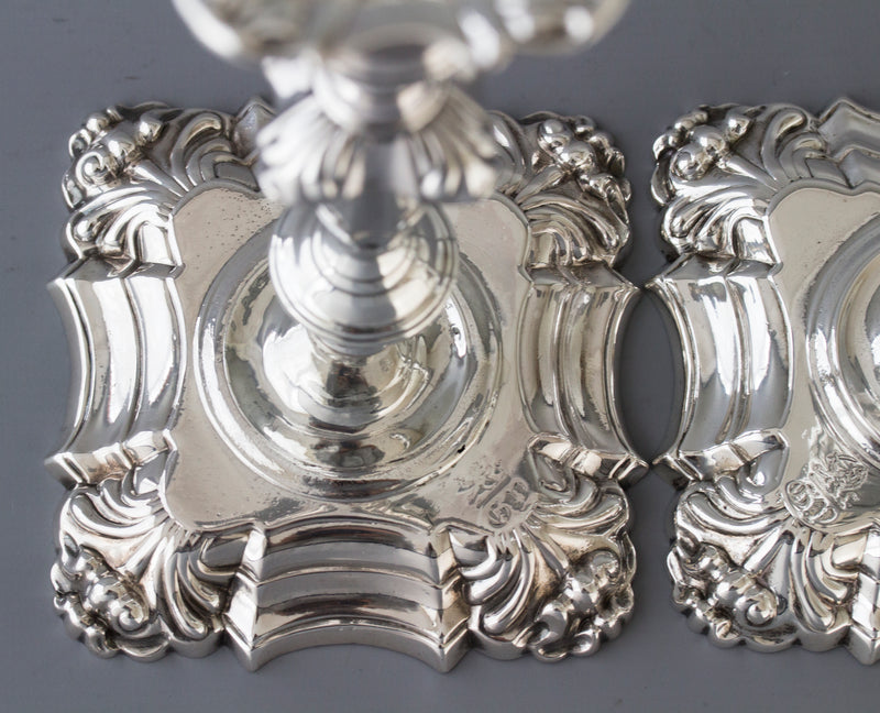A Very Good Pair of Georgian Cast Silver Candlesticks, London 1752 by William Grundy