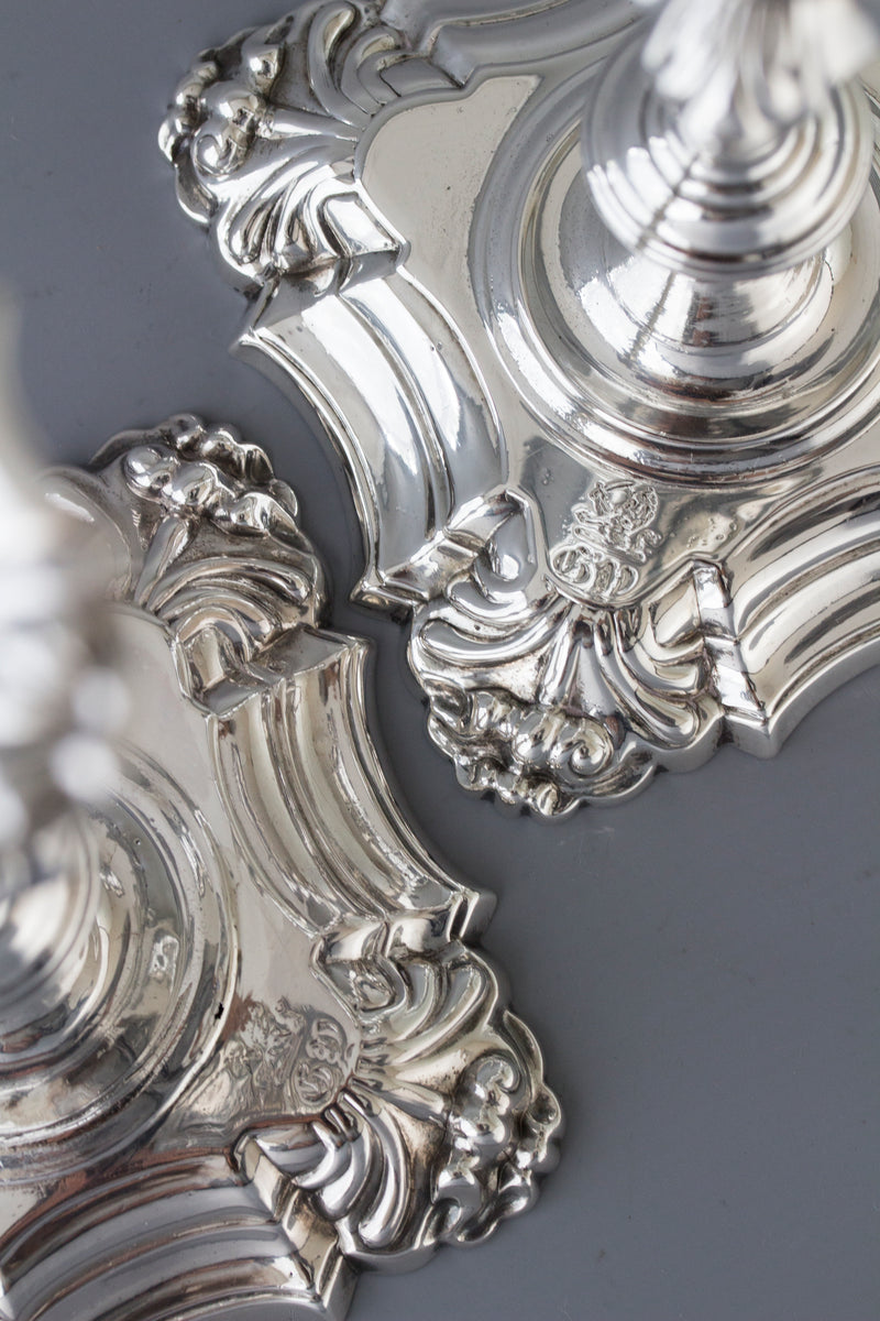A Very Good Pair of Georgian Cast Silver Candlesticks, London 1752 by William Grundy