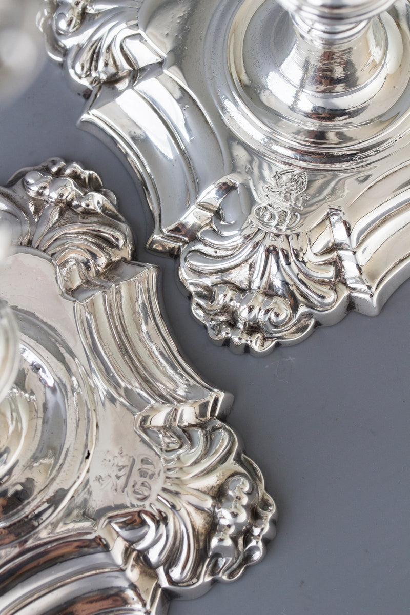 A Very Good Pair of Georgian Cast Silver Candlesticks, London 1752 by William Grundy