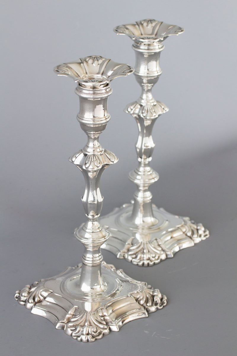 A Very Good Pair of Georgian Cast Silver Candlesticks, London 1752 by William Grundy