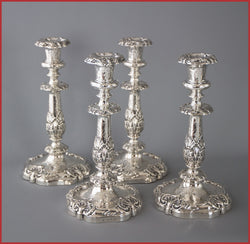 A Good Set of Four Early Victorian Silver Candlesticks Sheffield 1841 and 1848