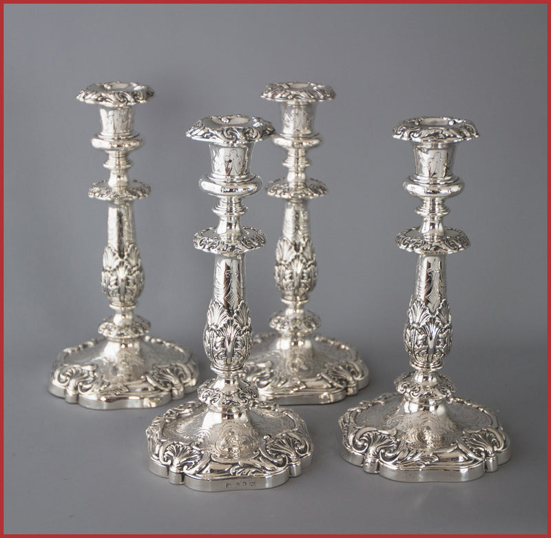 A Good Set of Four Early Victorian Silver Candlesticks Sheffield 1841 and 1848