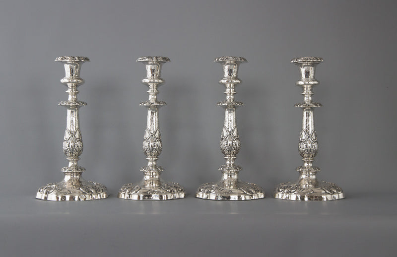 A Good Set of Four Early Victorian Silver Candlesticks Sheffield 1841 and 1848