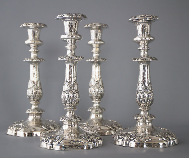 A Good Set of Four Early Victorian Silver Candlesticks Sheffield 1841 and 1848