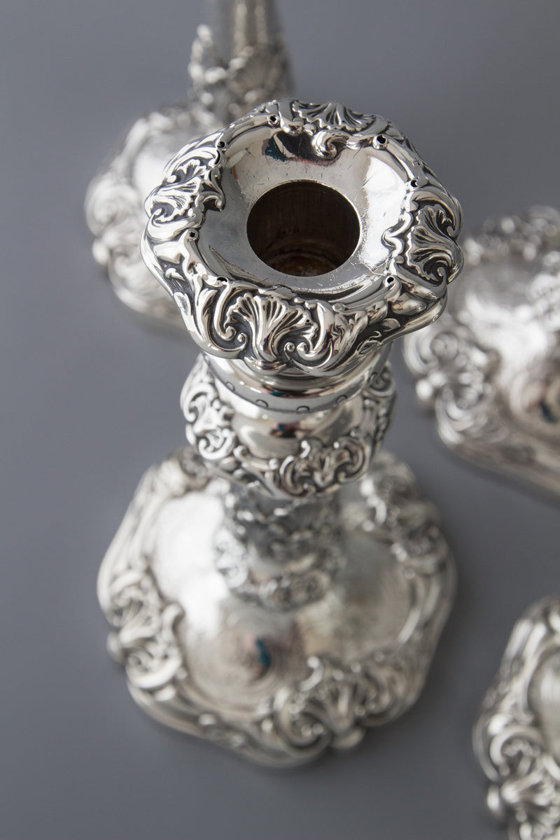 A Good Set of Four Early Victorian Silver Candlesticks Sheffield 1841 and 1848