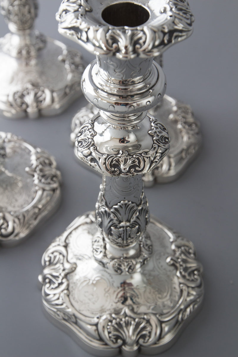 A Good Set of Four Early Victorian Silver Candlesticks Sheffield 1841 and 1848
