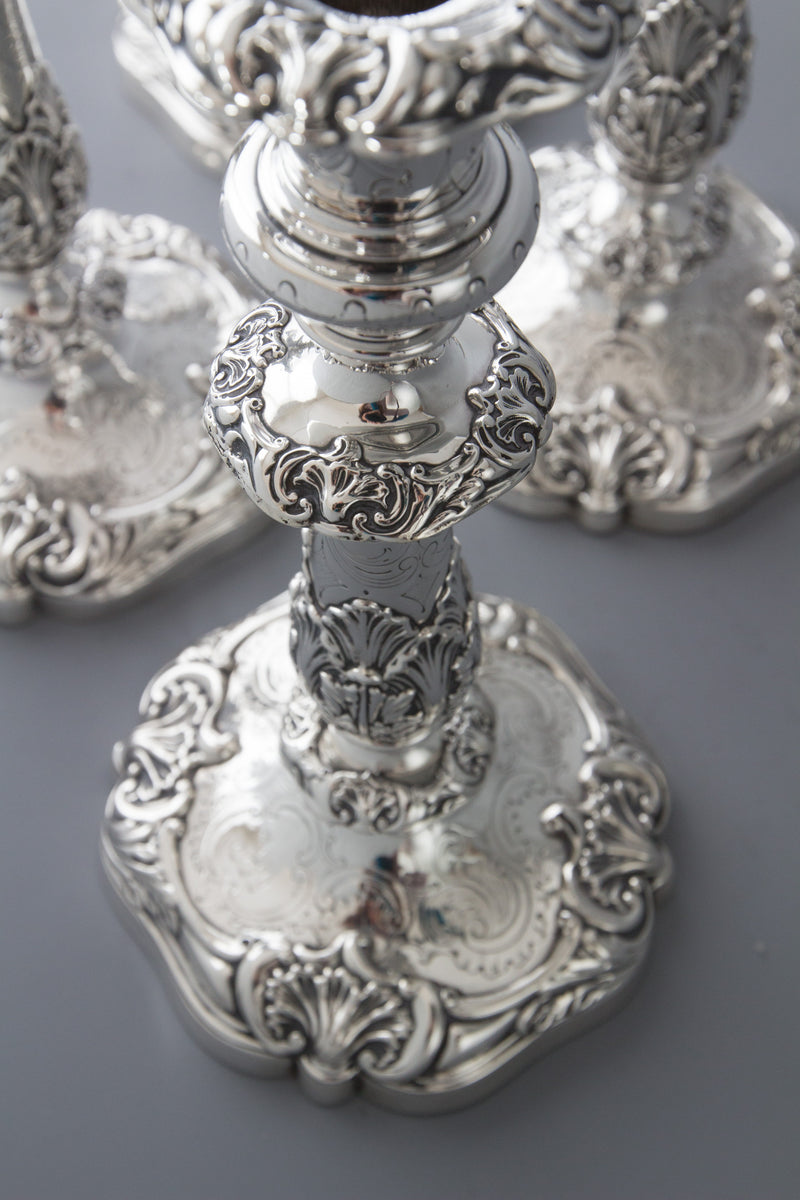 A Good Set of Four Early Victorian Silver Candlesticks Sheffield 1841 and 1848