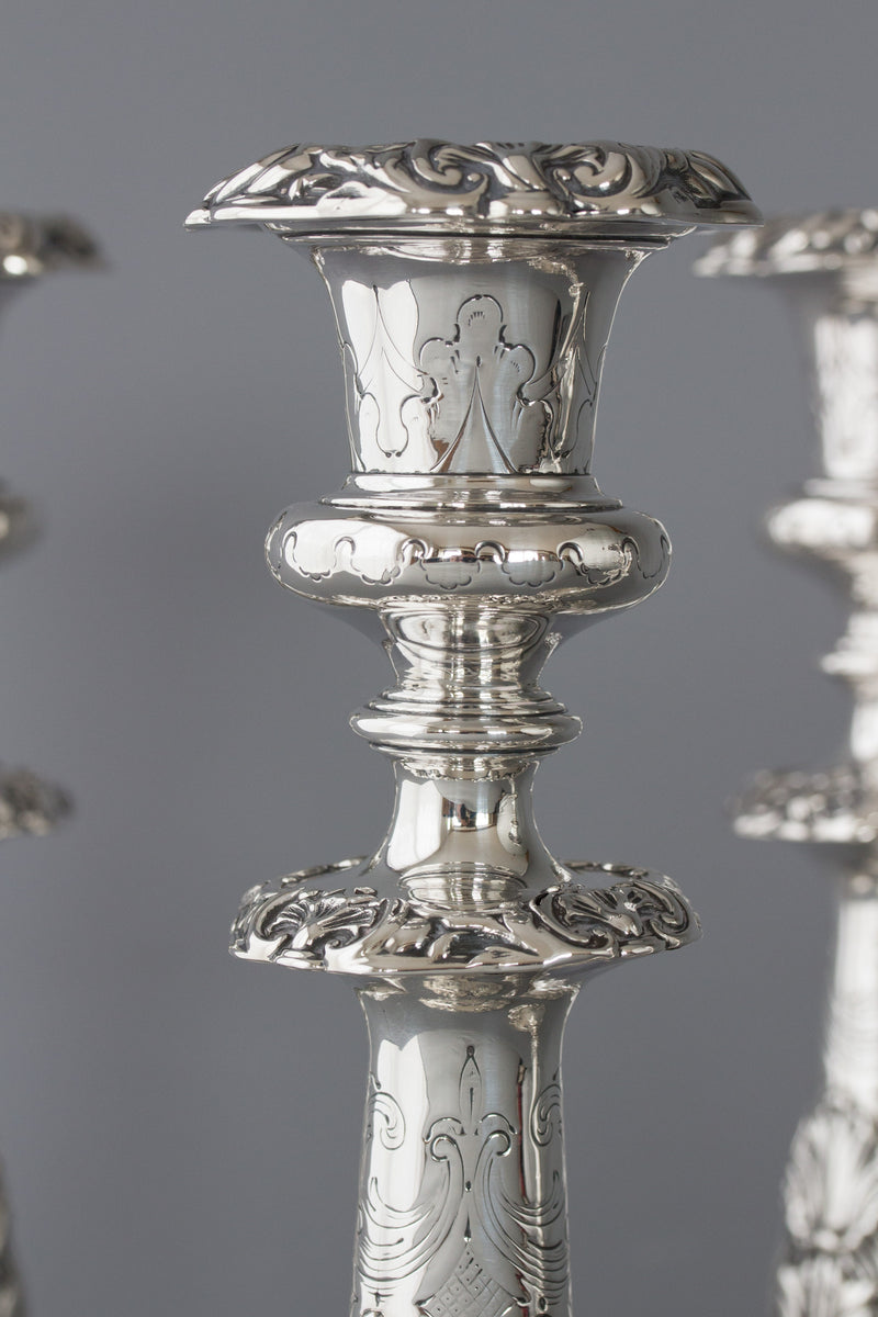 A Good Set of Four Early Victorian Silver Candlesticks Sheffield 1841 and 1848