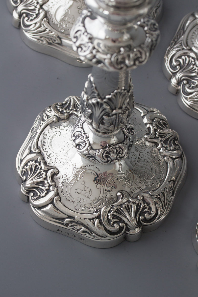 A Good Set of Four Early Victorian Silver Candlesticks Sheffield 1841 and 1848