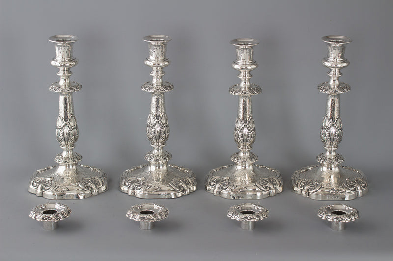A Good Set of Four Early Victorian Silver Candlesticks Sheffield 1841 and 1848