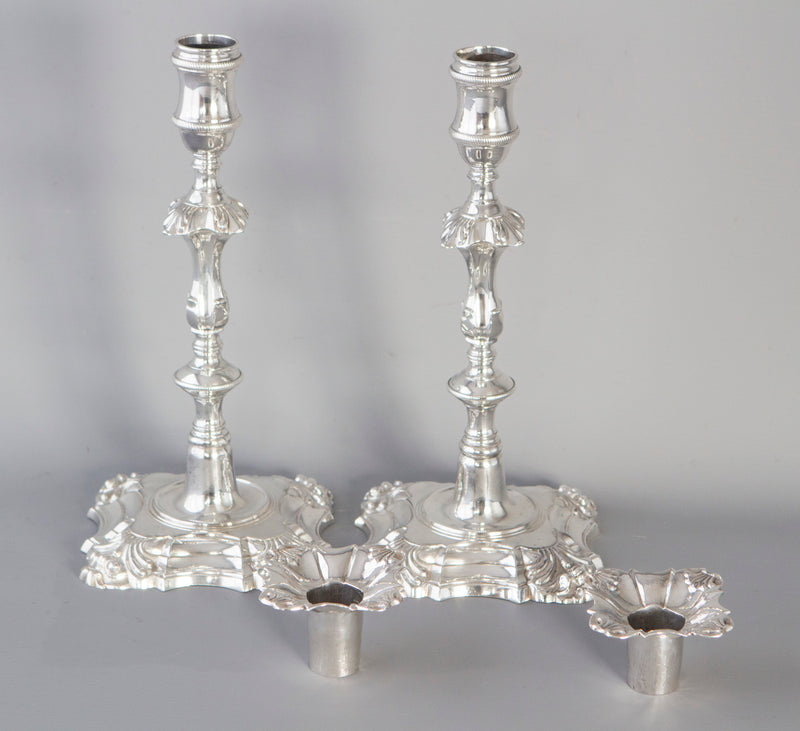 A superb pair of Cast George III Silver Candlesticks, London 1762 by William Cafe