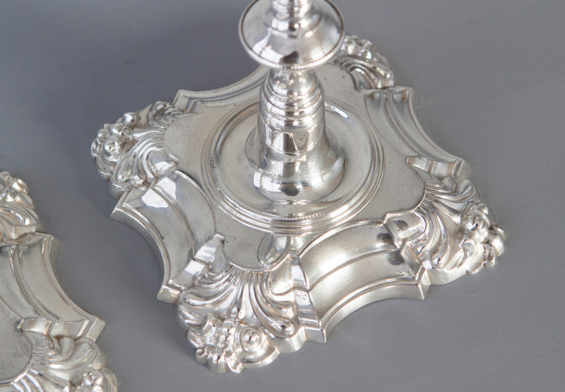 A superb pair of Cast George III Silver Candlesticks, London 1762 by William Cafe