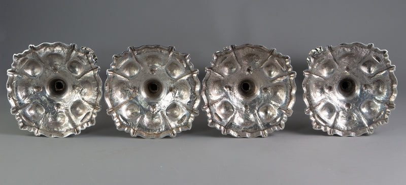 A Set of Four Cast Silver Candlesticks London 1749 by William Gould